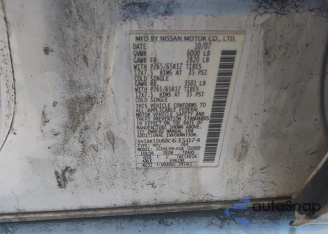 2008 Nissan Pathfinder Le from USA, damaged, VIN 5N1AR18U68C635074